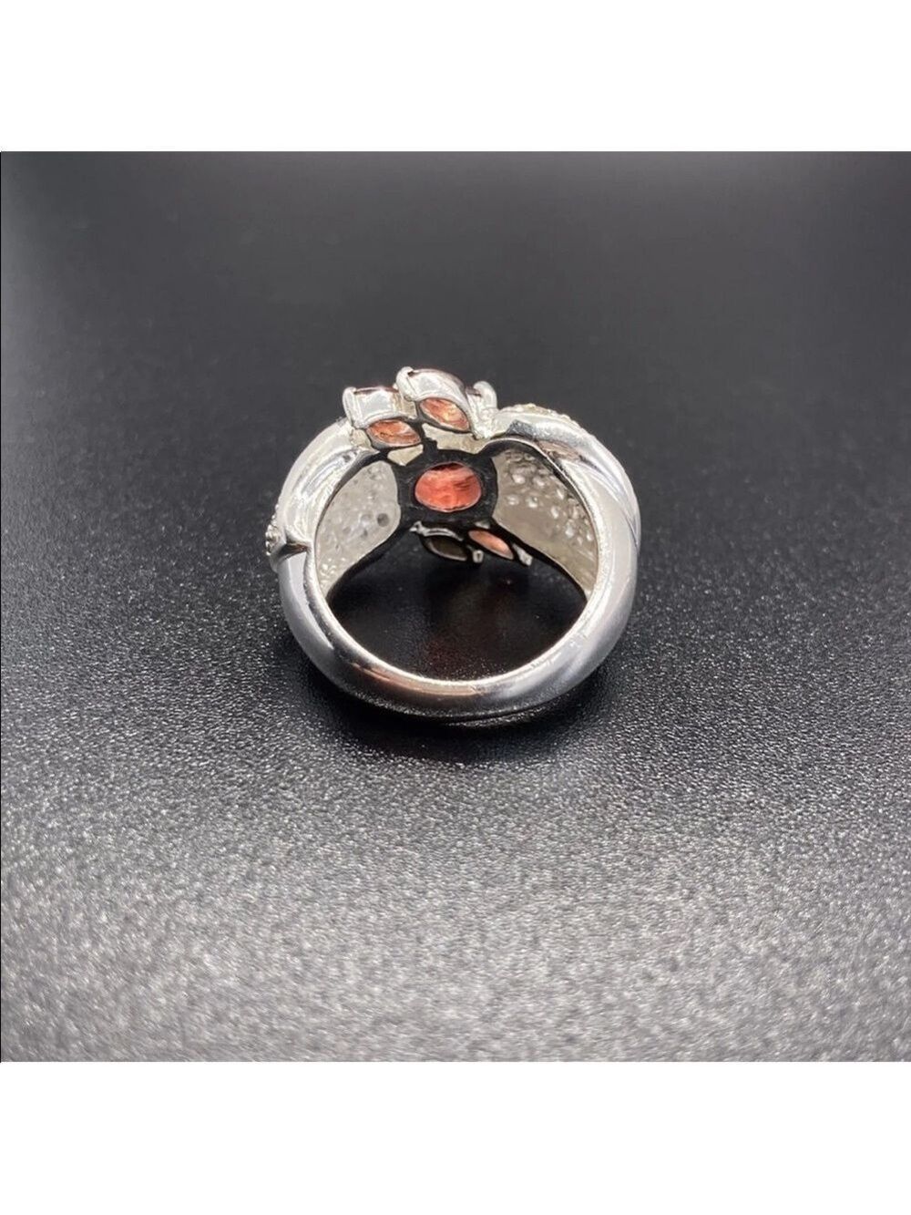 Garnet & White Topaz Sterling Silver Cocktail Ring - Picture 6 of 9